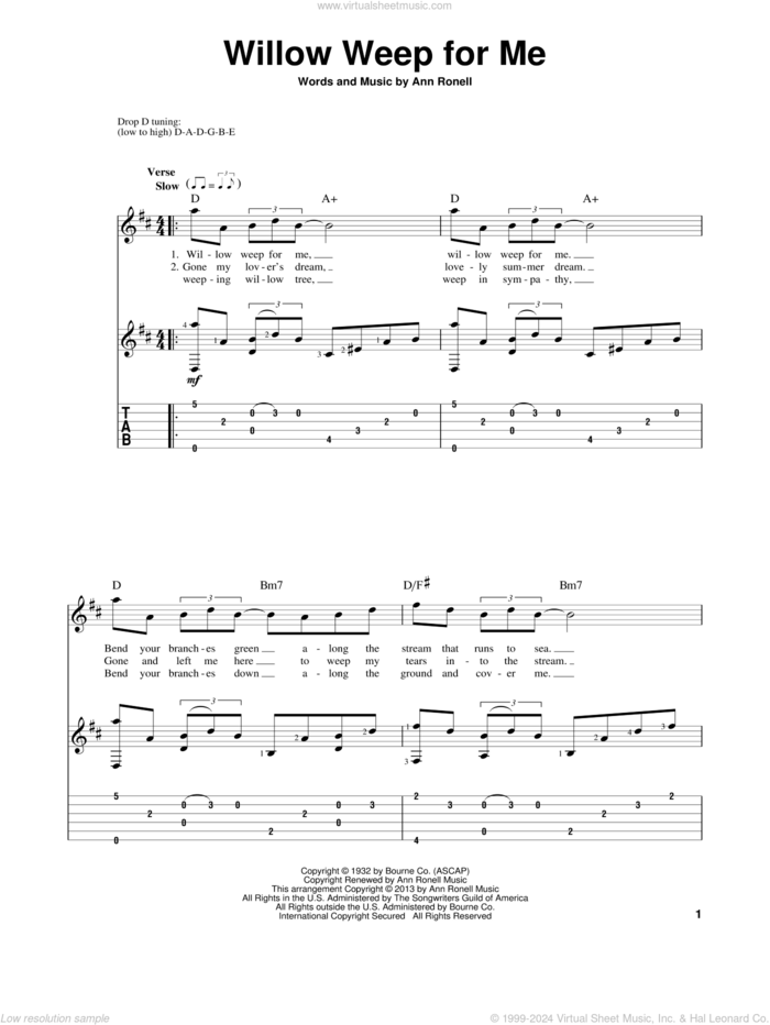 Willow Weep For Me sheet music for guitar solo by Chad & Jeremy and Ann Ronell, intermediate skill level