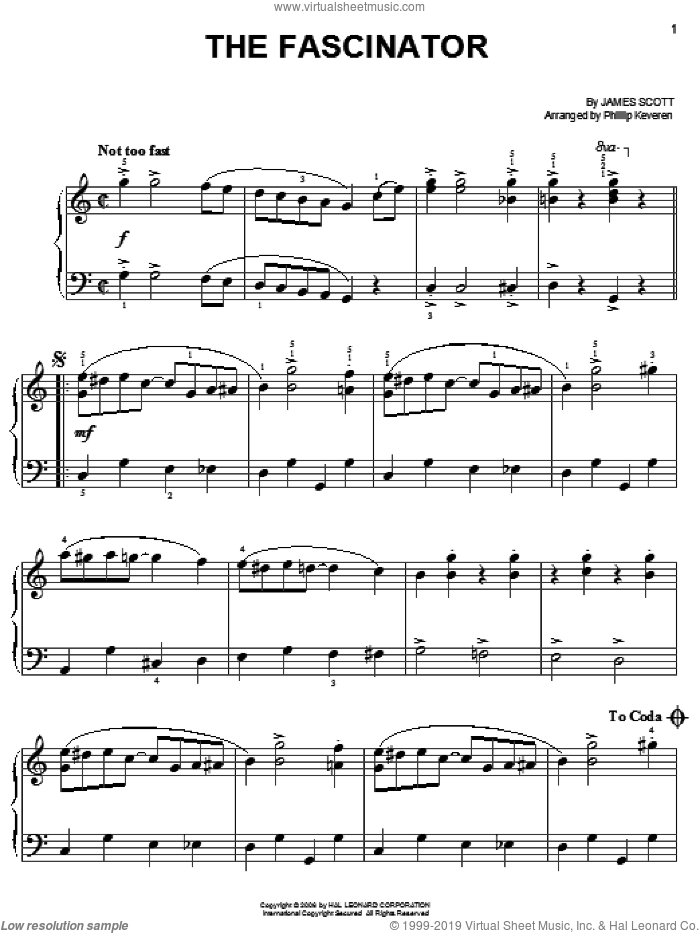 The Fascinator (arr. Phillip Keveren) sheet music for piano solo by James Scott and Phillip Keveren, easy skill level