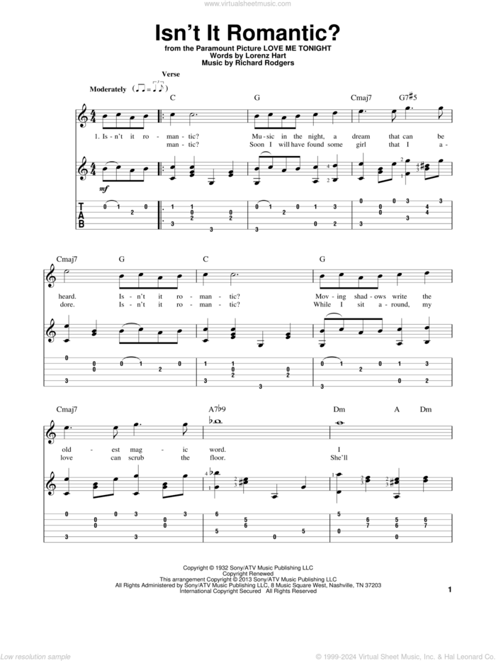 Isn't It Romantic? sheet music for guitar solo by Rodgers & Hart, Lorenz Hart, Richard Rodgers and Shirley Horn, intermediate skill level