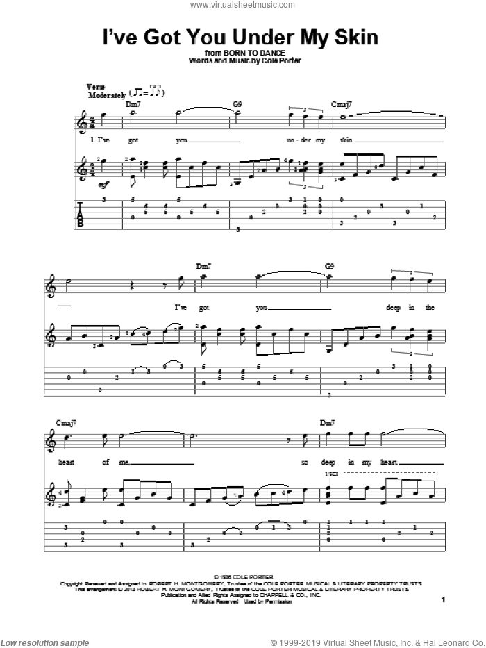 I've Got You Under My Skin sheet music for guitar solo by Cole Porter, intermediate skill level