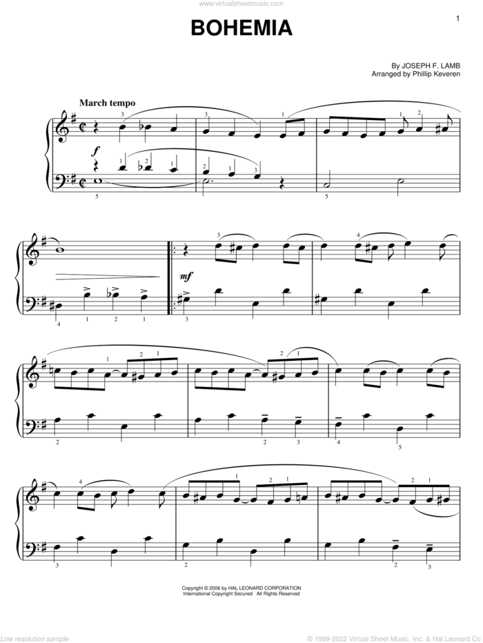 Bohemia (arr. Phillip Keveren) sheet music for piano solo by Joseph Lamb and Phillip Keveren, easy skill level