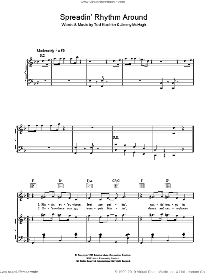 Spreadin' Rhythm Around sheet music for voice, piano or guitar by Billie Holiday, intermediate skill level