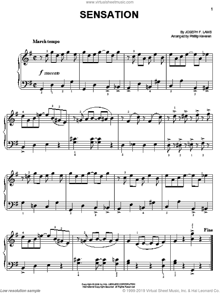 Sensation (arr. Phillip Keveren) sheet music for piano solo by Joseph Lamb and Phillip Keveren, easy skill level