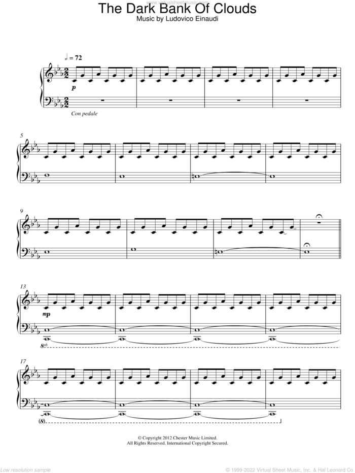 The Dark Bank Of Clouds sheet music for piano solo by Ludovico Einaudi, classical score, intermediate skill level