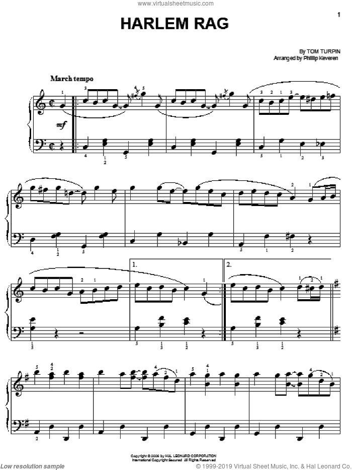 Harlem Rag (arr. Phillip Keveren) sheet music for piano solo by Tom Turpin and Phillip Keveren, easy skill level