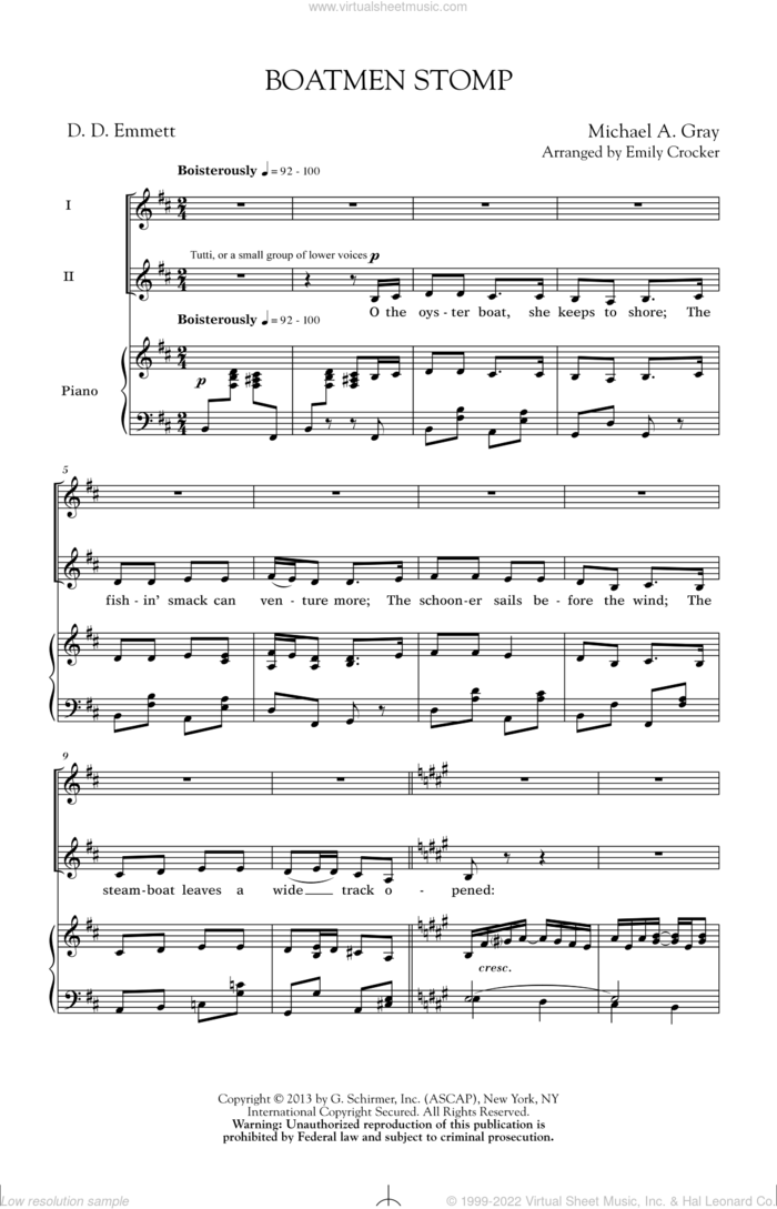 Boatmen Stomp sheet music for choir (2-Part) by Emily Crocker, intermediate duet