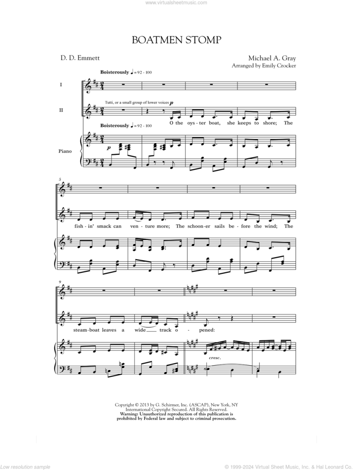 Boatmen Stomp sheet music for choir (2-Part) by Emily Crocker, intermediate duet