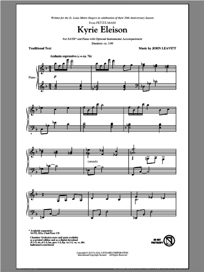 Kyrie Eleison (from Petite Mass) sheet music for choir (SATB: soprano, alto, tenor, bass) by John Leavitt, intermediate skill level