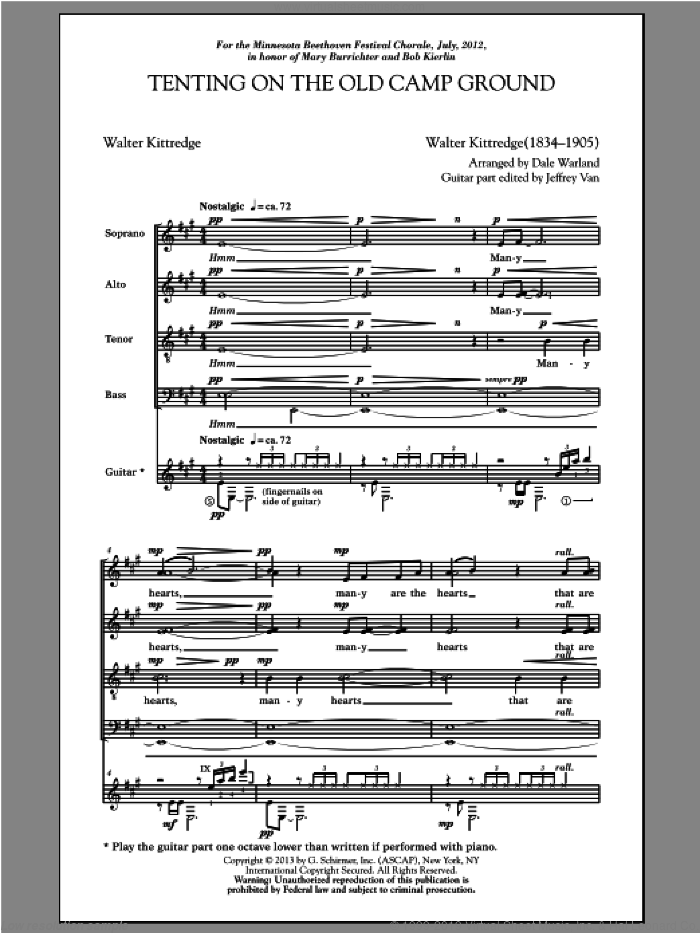 Tenting On The Old Camp Ground sheet music for choir (SATB: soprano, alto, tenor, bass) by Dale Warland, intermediate skill level