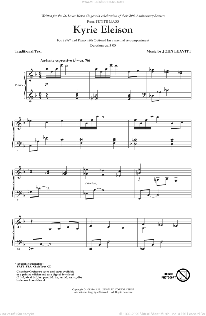 Kyrie Eleison (from Petite Mass) sheet music for choir (SSA: soprano, alto) by John Leavitt, intermediate skill level