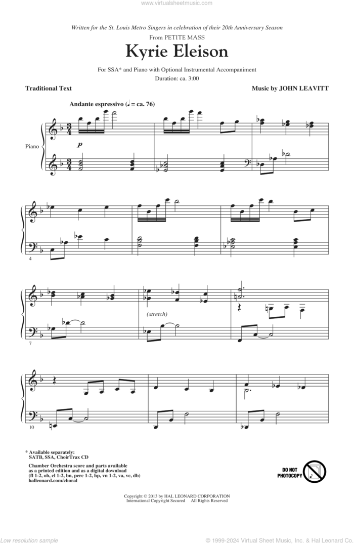 Kyrie Eleison (from Petite Mass) sheet music for choir (SSA: soprano, alto) by John Leavitt, intermediate skill level