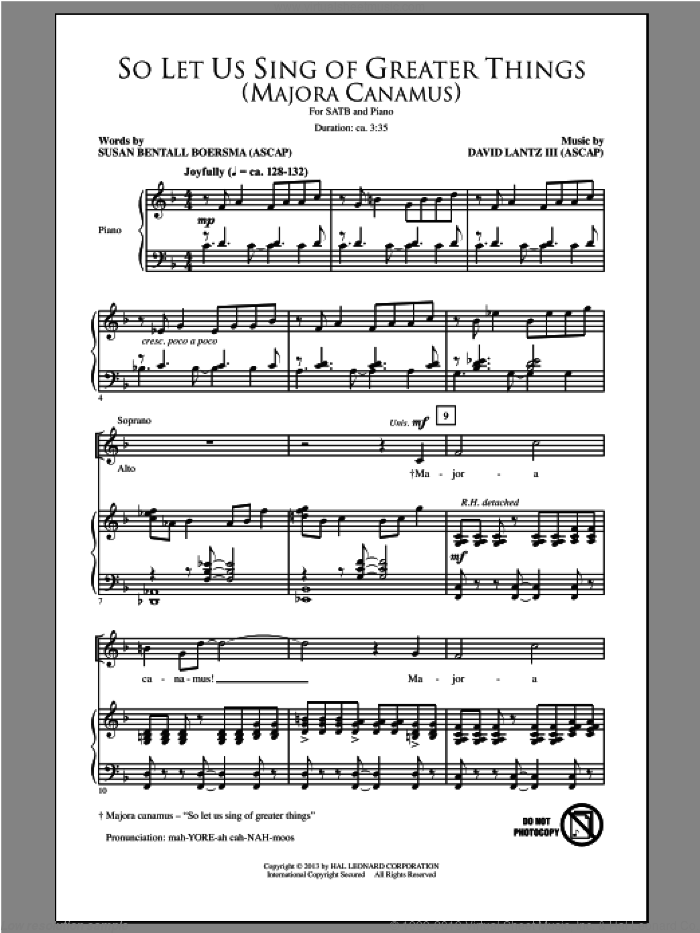 So Let Us Sing Of Greater Things (Majora Canamus) sheet music for choir (SATB: soprano, alto, tenor, bass) by Susan Bentall Boersma and David Lanz, intermediate skill level