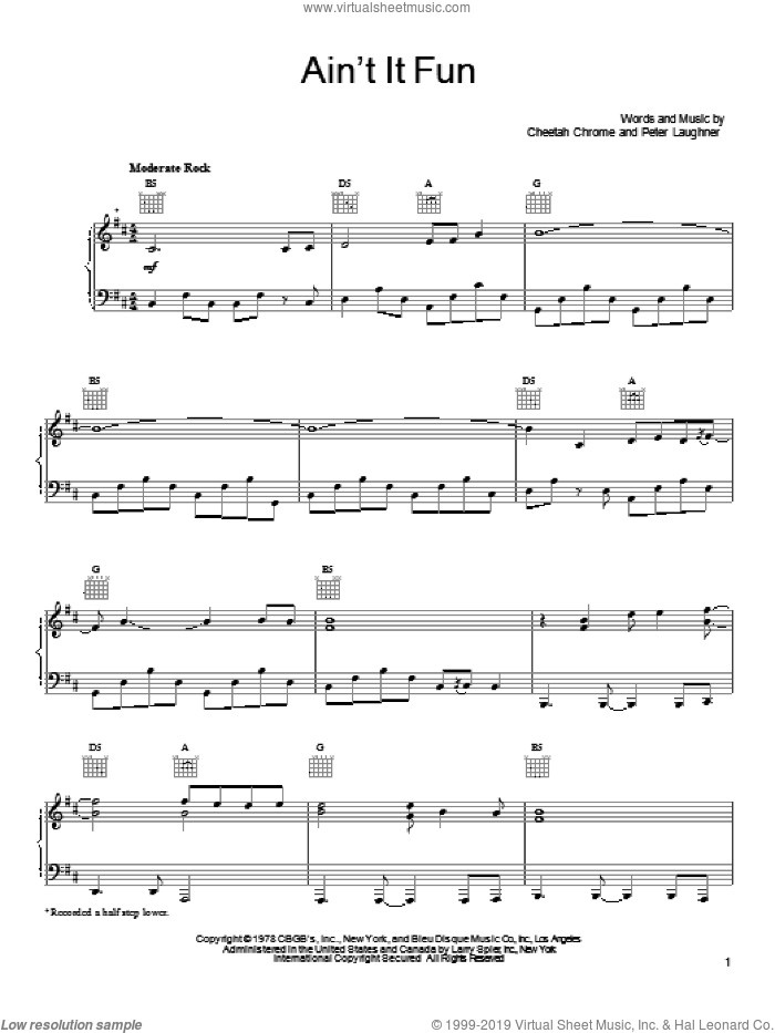 Ain't It Fun sheet music for voice, piano or guitar by Guns N' Roses, intermediate skill level