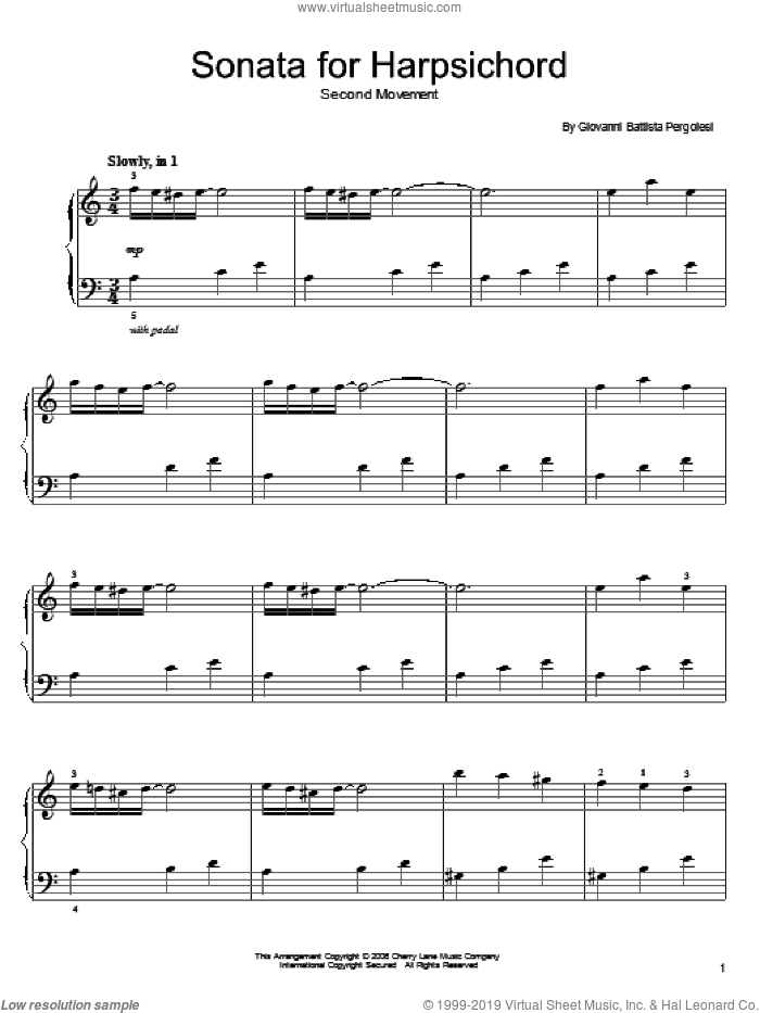 Andantino Espressivo sheet music for piano solo by Giovanni Battista Pergolesi, classical score, easy skill level