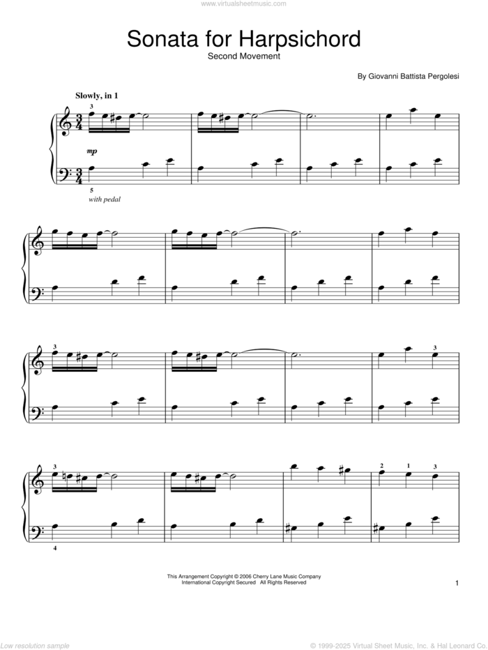 Andantino Espressivo sheet music for piano solo by Giovanni Battista Pergolesi, classical score, easy skill level