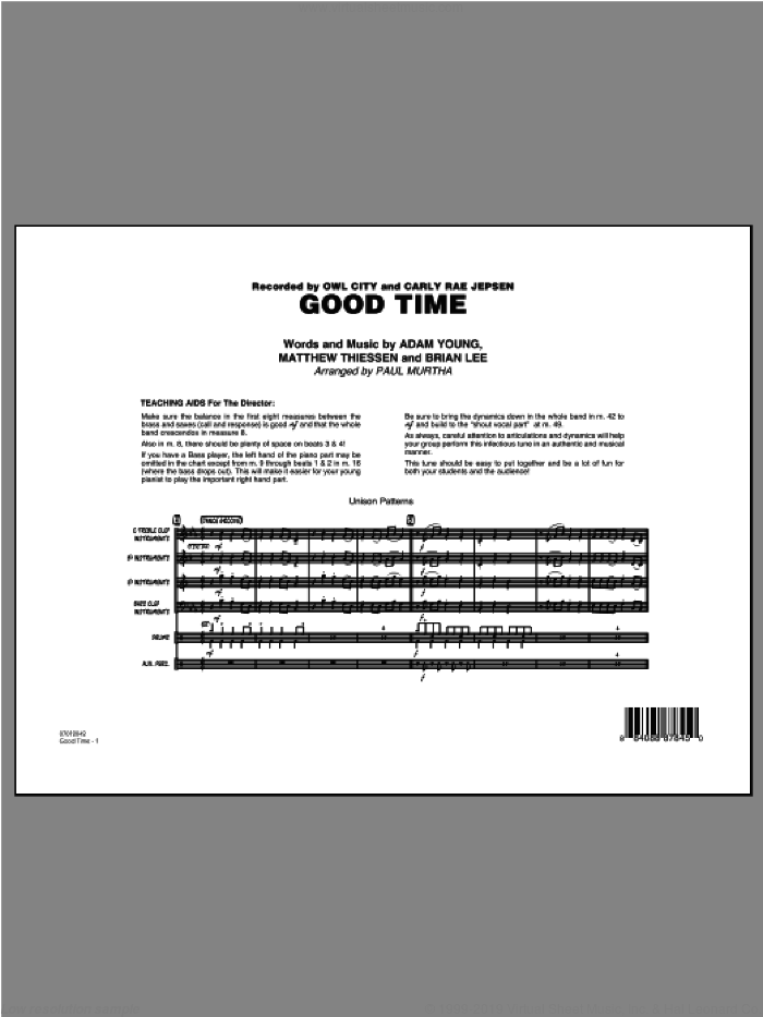 Good Time (COMPLETE) sheet music for jazz band by Paul Murtha and Owl City, intermediate skill level