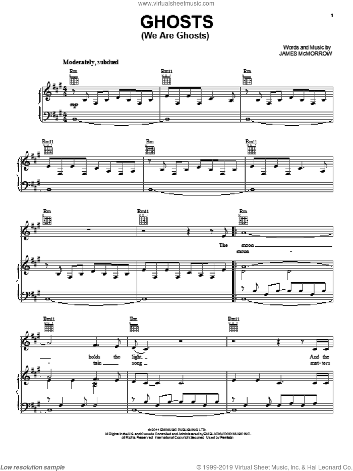 Ghosts (We Are Ghosts) sheet music for voice, piano or guitar by James McMorrow and Twilight: Breaking Dawn Part 2 (Movie), intermediate skill level
