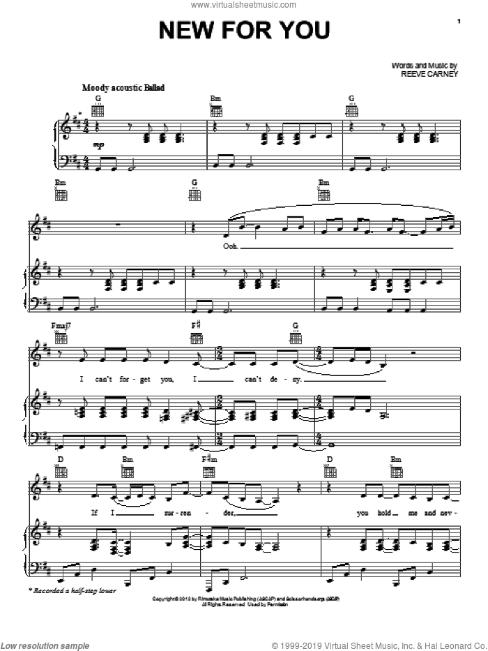 New For You sheet music for voice, piano or guitar by Reeve Carney and Twilight: Breaking Dawn Part 2 (Movie), intermediate skill level