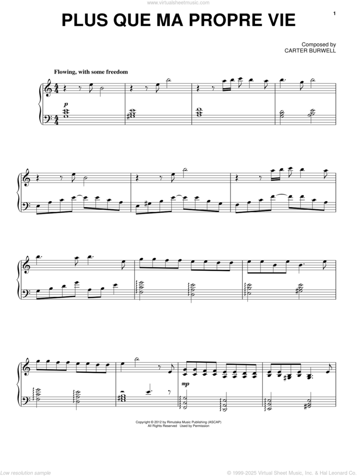 Plus Que Ma Propre Vie sheet music for voice, piano or guitar by Carter Burwell and Twilight: Breaking Dawn Part 2 (Movie), intermediate skill level