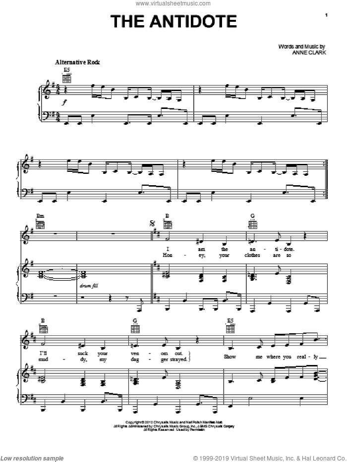 The Antidote sheet music for voice, piano or guitar by St. Vincent, Anne Clark and Twilight: Breaking Dawn Part 2 (Movie), intermediate skill level