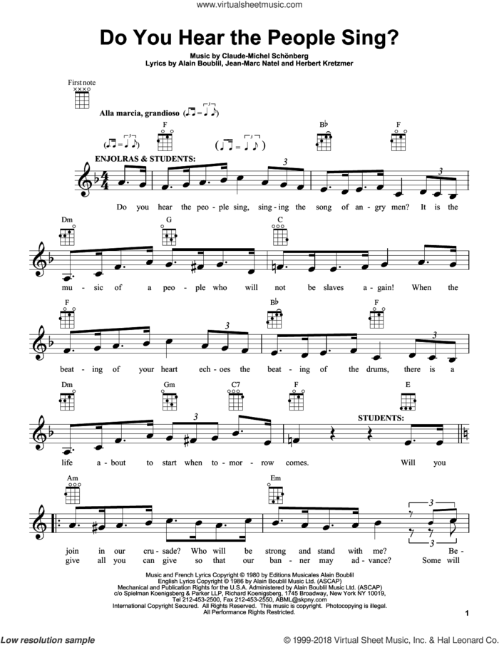 Do You Hear The People Sing? sheet music for ukulele by Claude-Michel Schonberg, Alain Boublil and Les Miserables (Movie), intermediate skill level