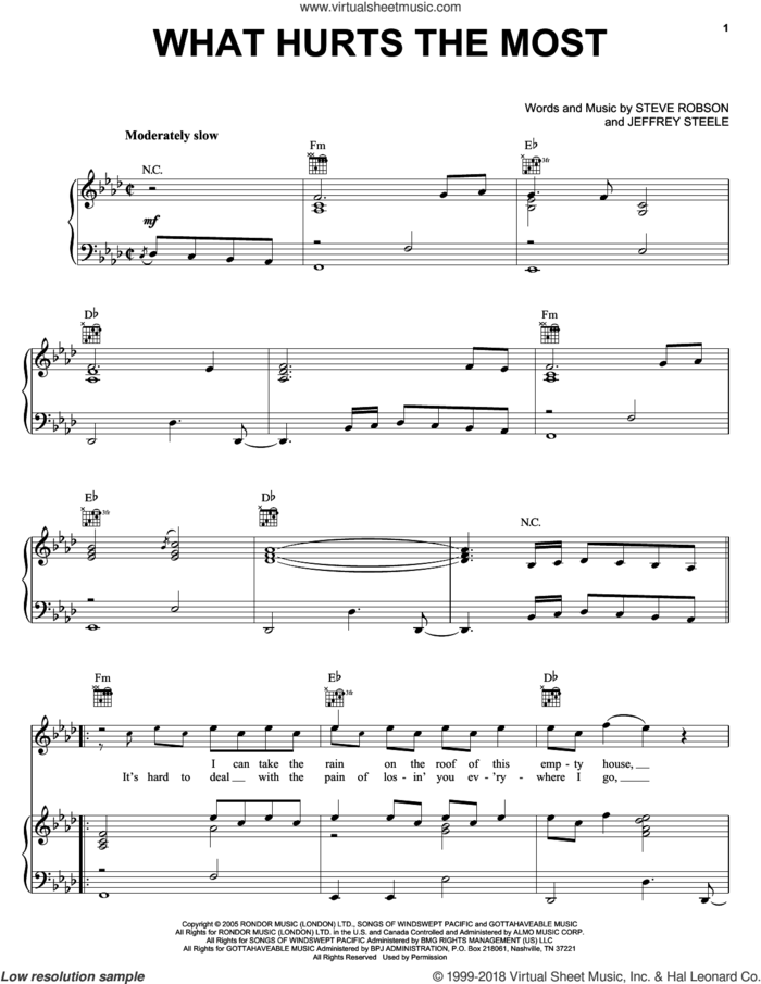 What Hurts The Most sheet music for voice, piano or guitar by Rascal Flatts, Jeffrey Steele and Steve Robson, intermediate skill level