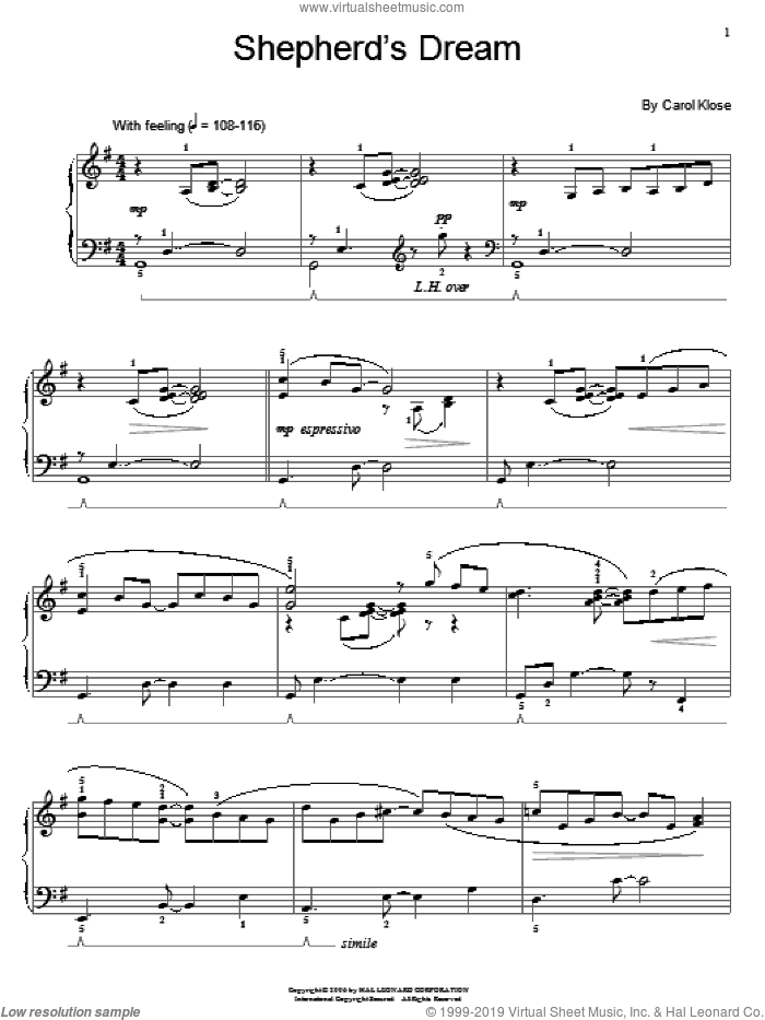 Shepherd's Dream sheet music for piano solo (elementary) by Carol Klose and Miscellaneous, beginner piano (elementary)