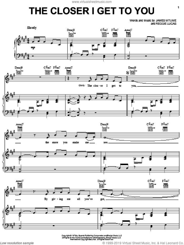 The Closer I Get To You sheet music for voice, piano or guitar by Roberta Flack, Beyonce, Tom Jones, James Mtume and Reggie Lucas, wedding score, intermediate skill level