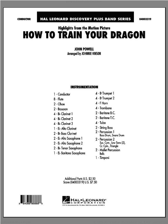 Highlights from How To Train Your Dragon (COMPLETE) sheet music for concert band by Johnnie Vinson and John Powell, intermediate skill level