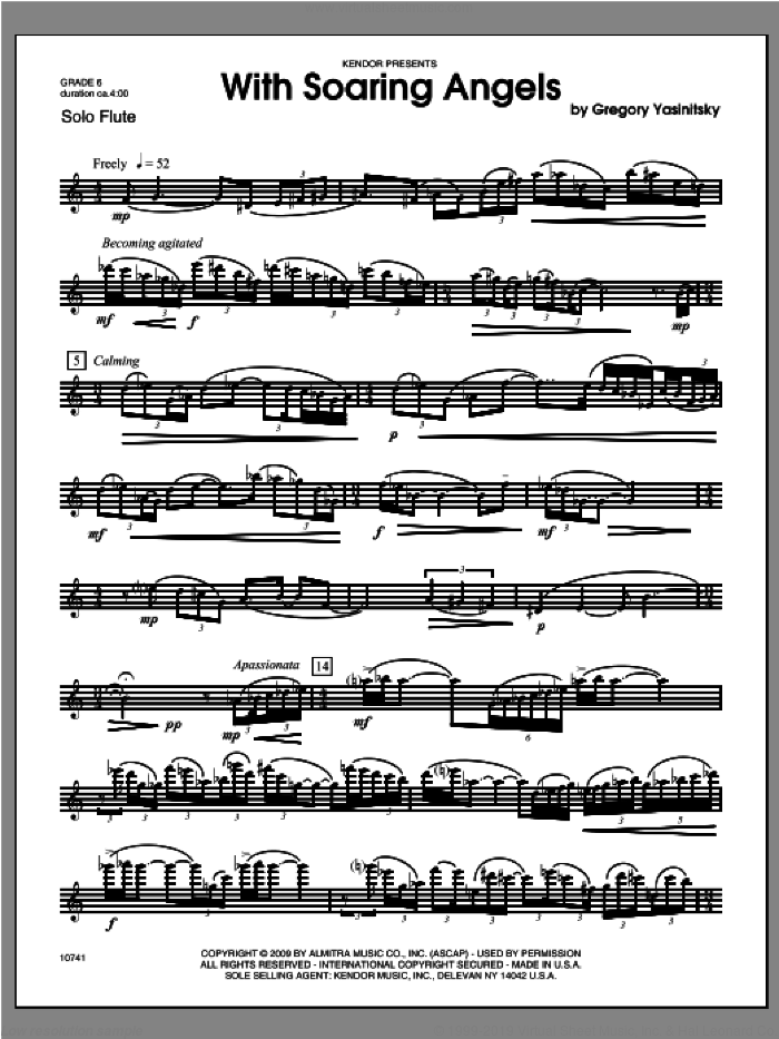With Soaring Angels sheet music for flute solo by Yasinitsky, classical score, intermediate skill level