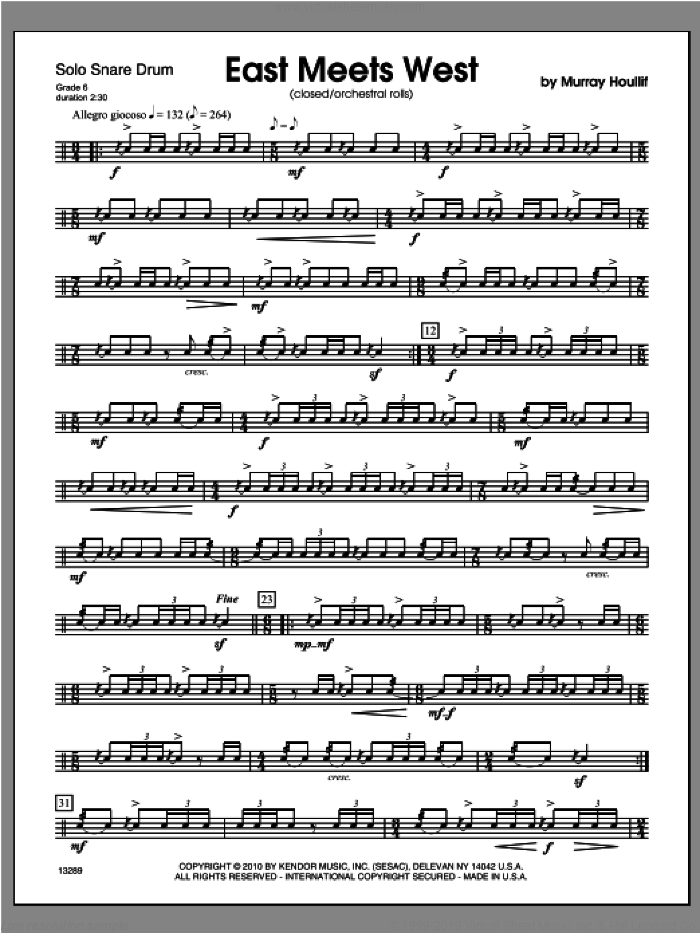 East Meets West sheet music for percussions by Houllif, classical score, intermediate skill level