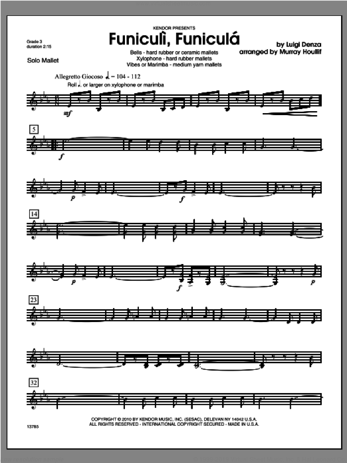 Funiculi, funicula sheet music for percussions by Houllif and Luigi Denza, classical score, intermediate skill level
