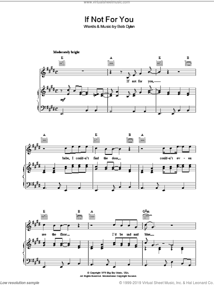 If Not For You sheet music for voice, piano or guitar by Bob Dylan, intermediate skill level