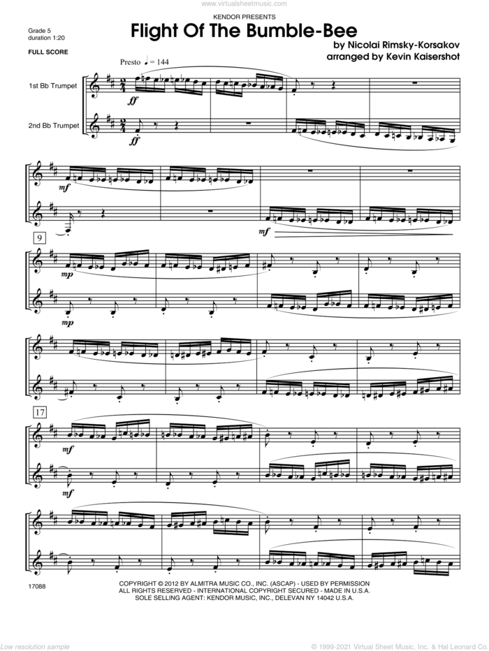 Flight Of The Bumble-Bee sheet music for two trumpets by Kevin Kaisershot and Rimsky-Korsakov, classical score, intermediate duet