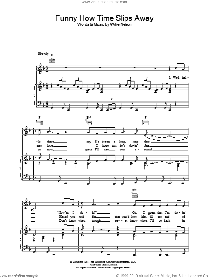 Funny How Time Slips Away sheet music for voice, piano or guitar by Willie Nelson, intermediate skill level