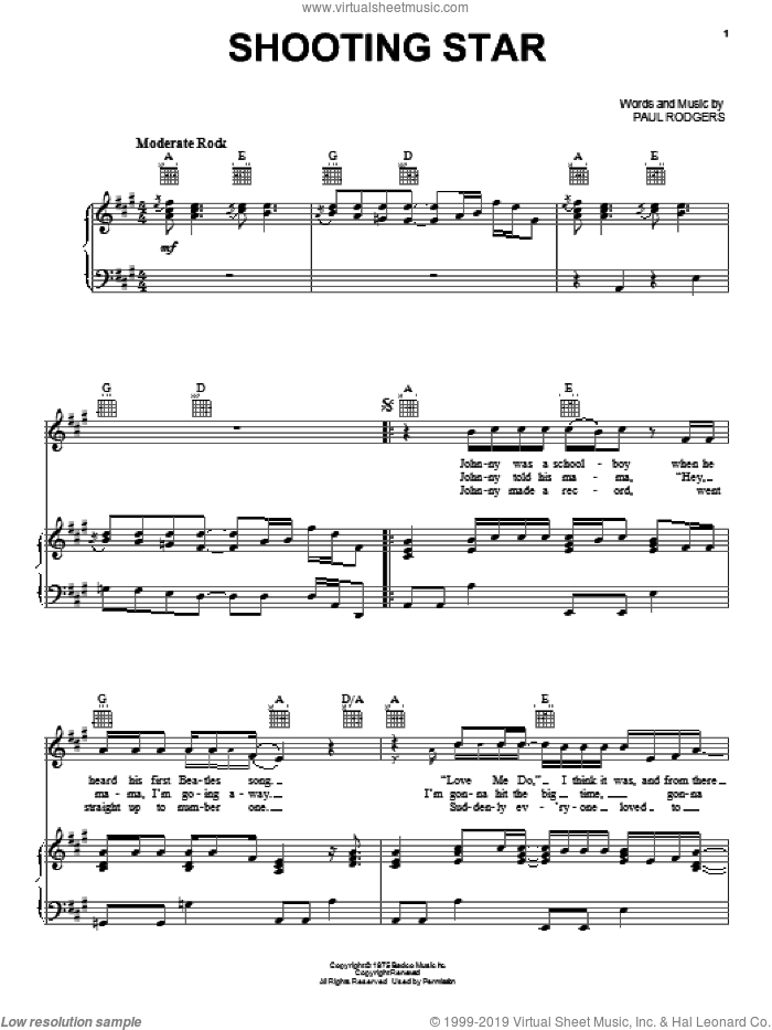 Shooting Star sheet music for voice, piano or guitar by Bad Company, intermediate skill level