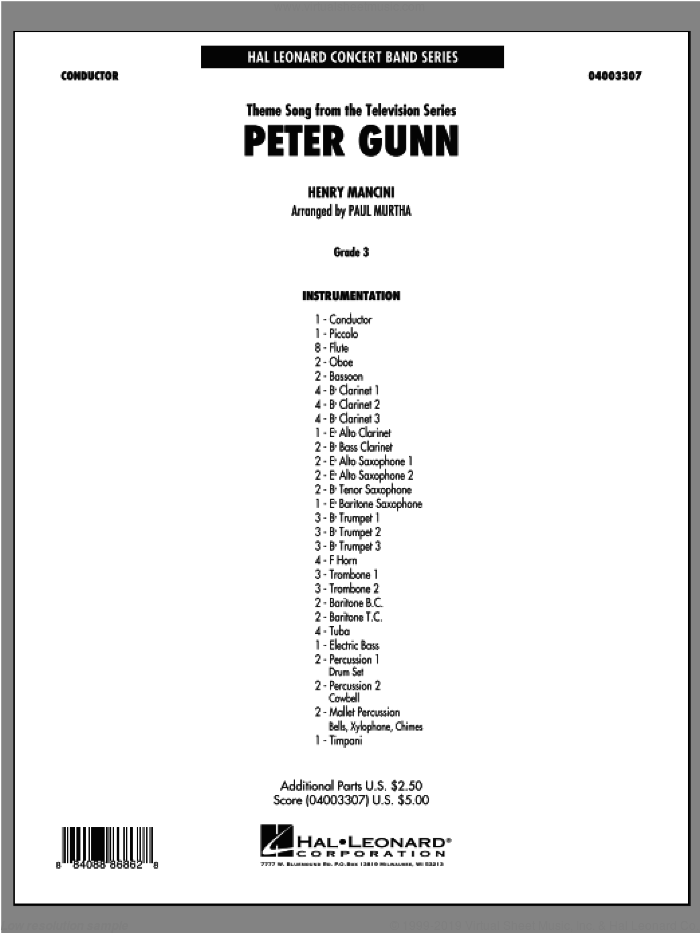 Peter Gunn (COMPLETE) sheet music for concert band by Henry Mancini and Paul Murtha, intermediate skill level