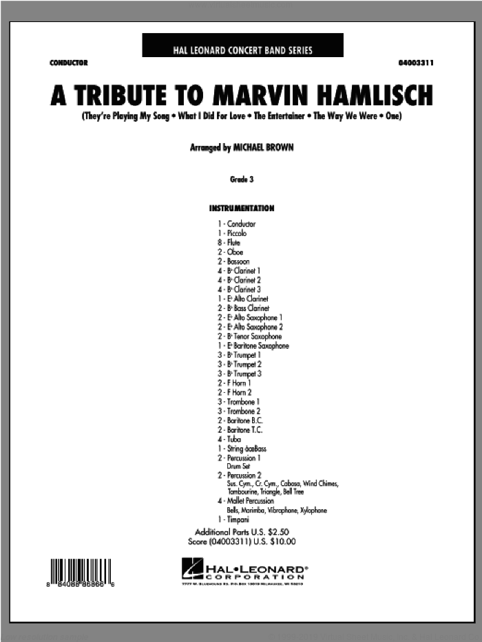 A Tribute To Marvin Hamlisch (COMPLETE) sheet music for concert band by Marvin Hamlisch and Michael Brown, intermediate skill level