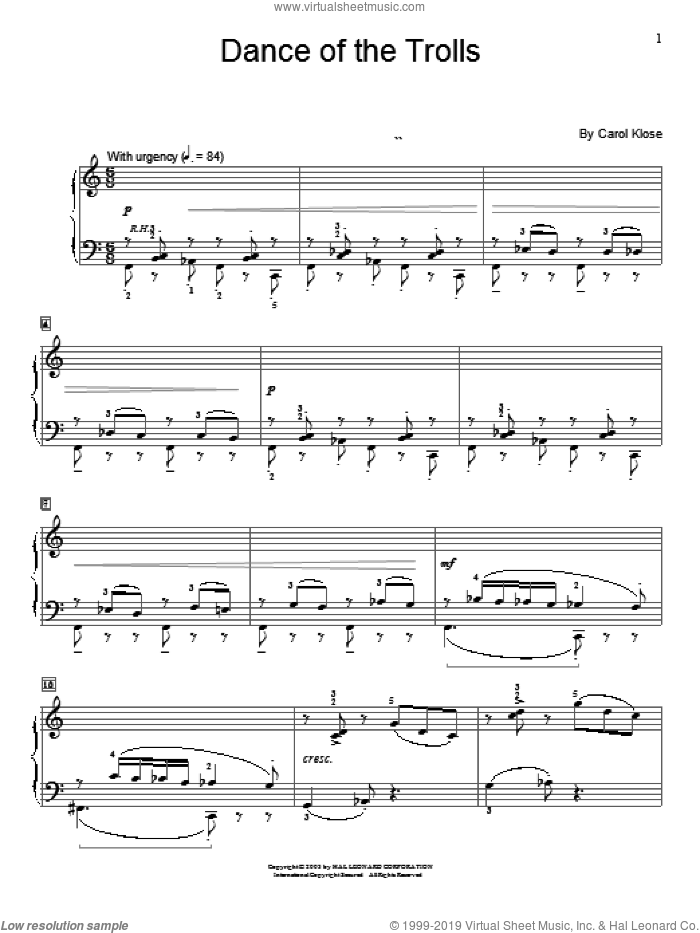 Dance Of The Trolls sheet music for piano solo (elementary) by Carol Klose, beginner piano (elementary)