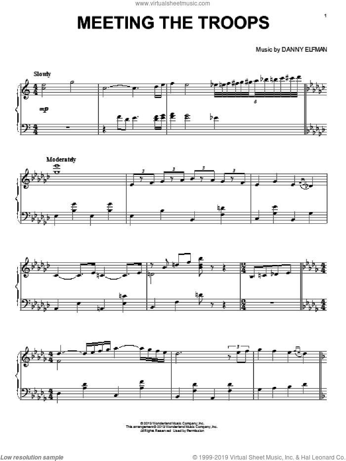 Meeting The Troops sheet music for piano solo by Danny Elfman and Oz the Great and Powerful (Movie), intermediate skill level
