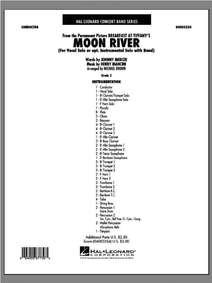 Moon River (COMPLETE) sheet music for concert band by Henry Mancini and Michael Brown, wedding score, intermediate skill level
