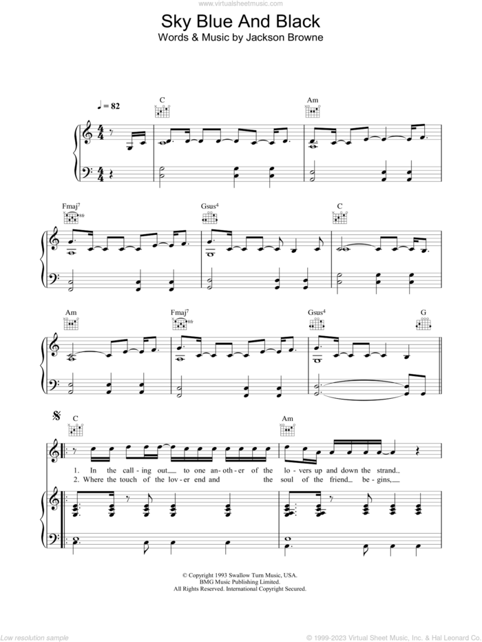 Sky Blue And Black sheet music for voice, piano or guitar by Jackson Browne, intermediate skill level