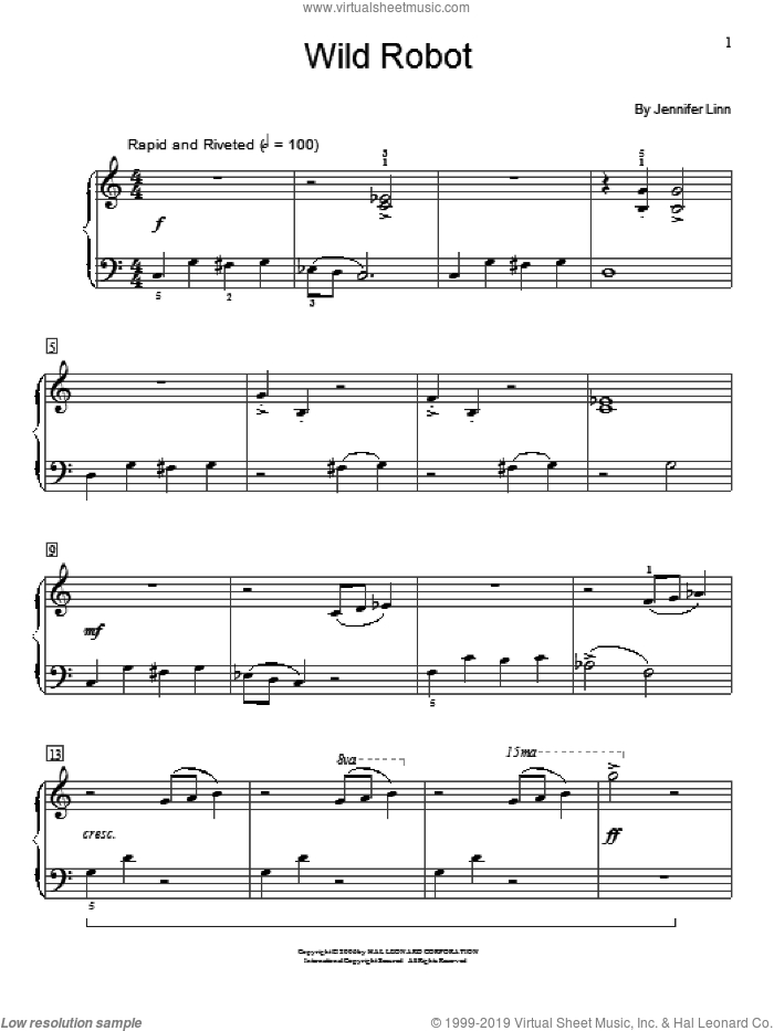 Wild Robot sheet music for piano solo (elementary) by Jennifer Linn, beginner piano (elementary)