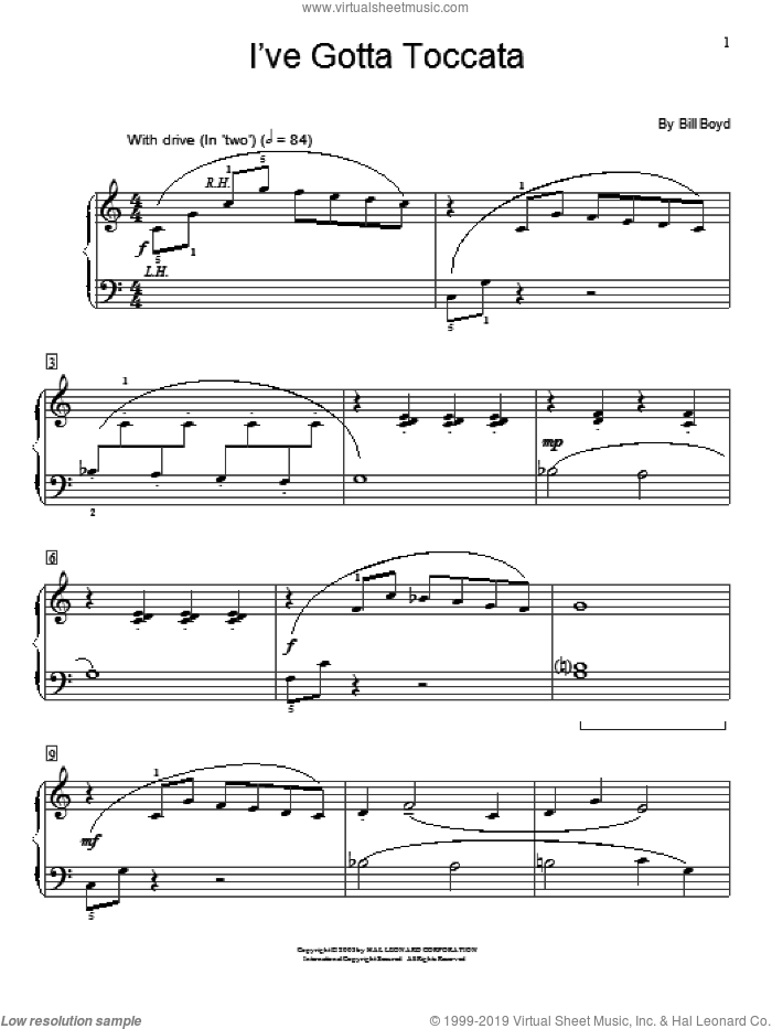 I've Gotta Toccata sheet music for piano solo (elementary) by Bill Boyd, beginner piano (elementary)