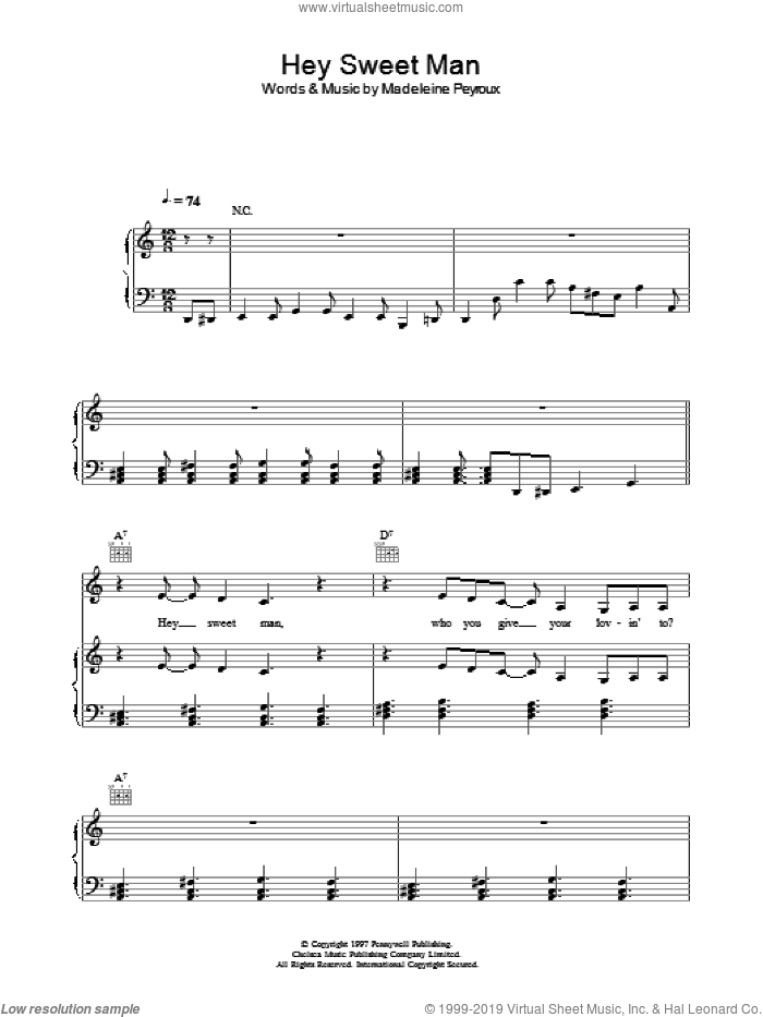 Hey Sweet Man sheet music for voice, piano or guitar by Madeleine Peyroux, intermediate skill level