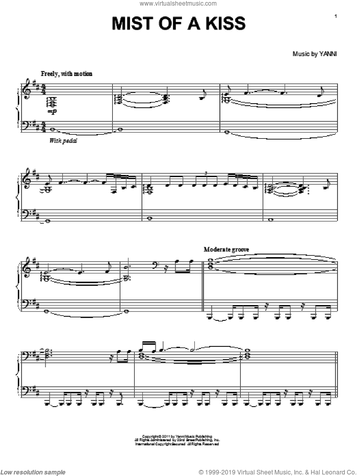 Mist Of A Kiss sheet music for piano solo by Yanni, intermediate skill level