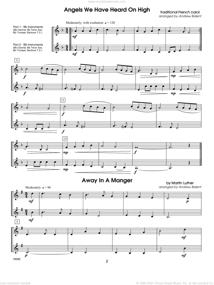Christmas FlexDuets sheet music for two trumpets or clarinets by Balent, classical score, intermediate duet