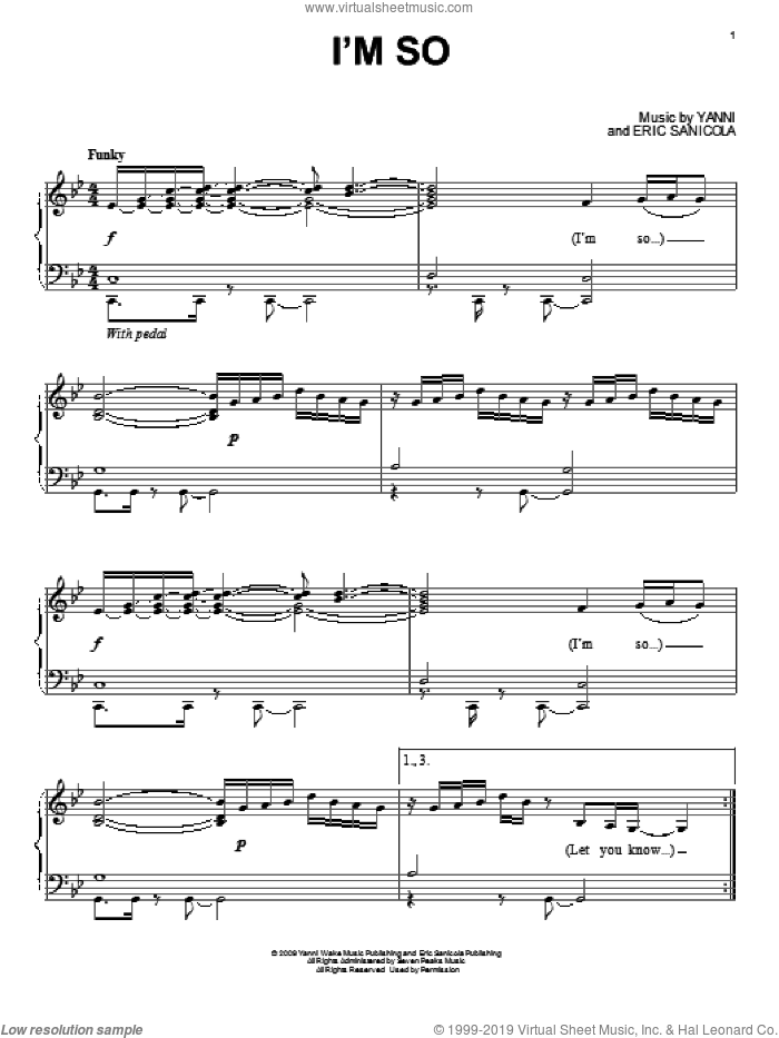 I'm So sheet music for piano solo by Yanni, intermediate skill level