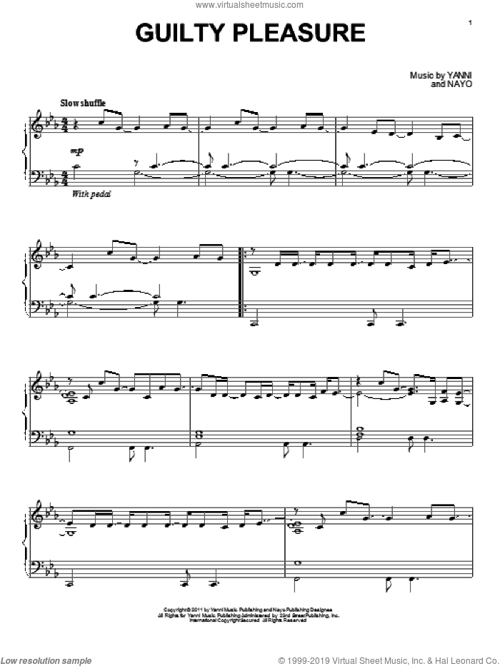 Guilty Pleasure sheet music for piano solo by Yanni, intermediate skill level