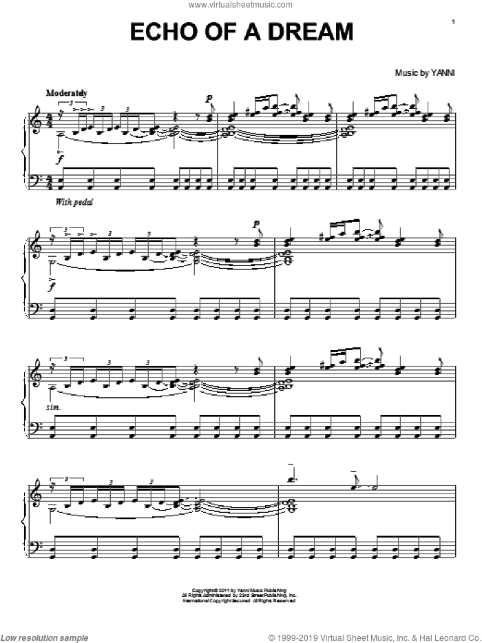 Echo Of A Dream sheet music for piano solo by Yanni, intermediate skill level